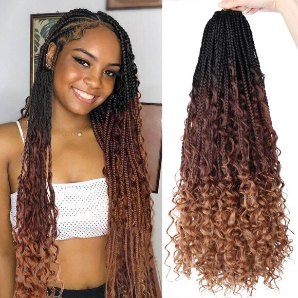Goddess Box Braids Crochet Hair Synthetic 24 Inches 8 Packs Boho Style